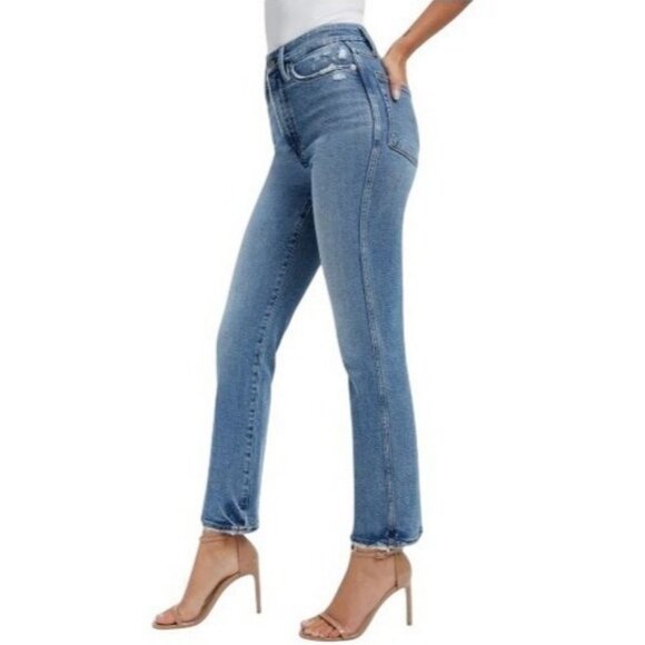 NWOT GOOD AMERICAN Good Curve Straight Jeans 15 Ultra High Rise Distressed Hem - Picture 5 of 13
